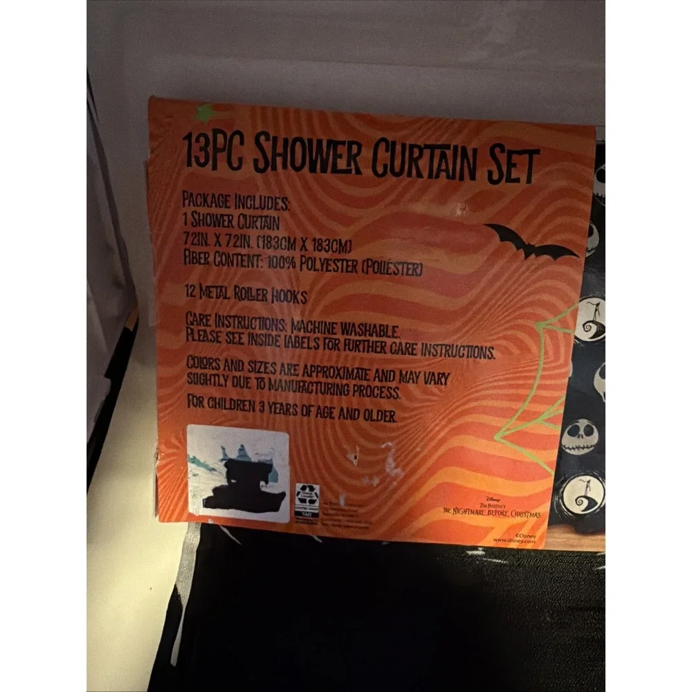 NEW Shower Curtain Set 72x72 Jack Skellington Nightmare Before Christmas w Rings